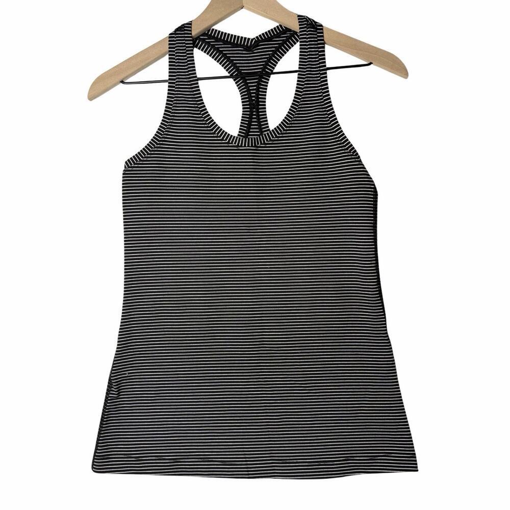 Lululemon Cool Racerback Tank Black White Stripe Luon Gym Women's Size 10